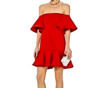 NWT Alexis Small 'Aliana' Off the Shoulder Red Dress Ruffle Sleeves